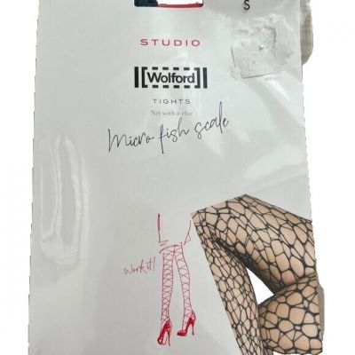 Wolford Studio Tights 19250 Micro Fish Scale Tights Hosiery Deep Ocean ( S )